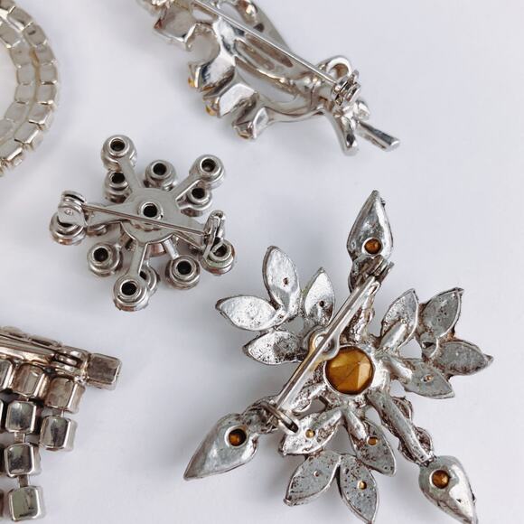 VTG Lot Of 6 Brooches Mid Century Rhinestone Silver Tone 1950s 1960s - Picture 10 of 11